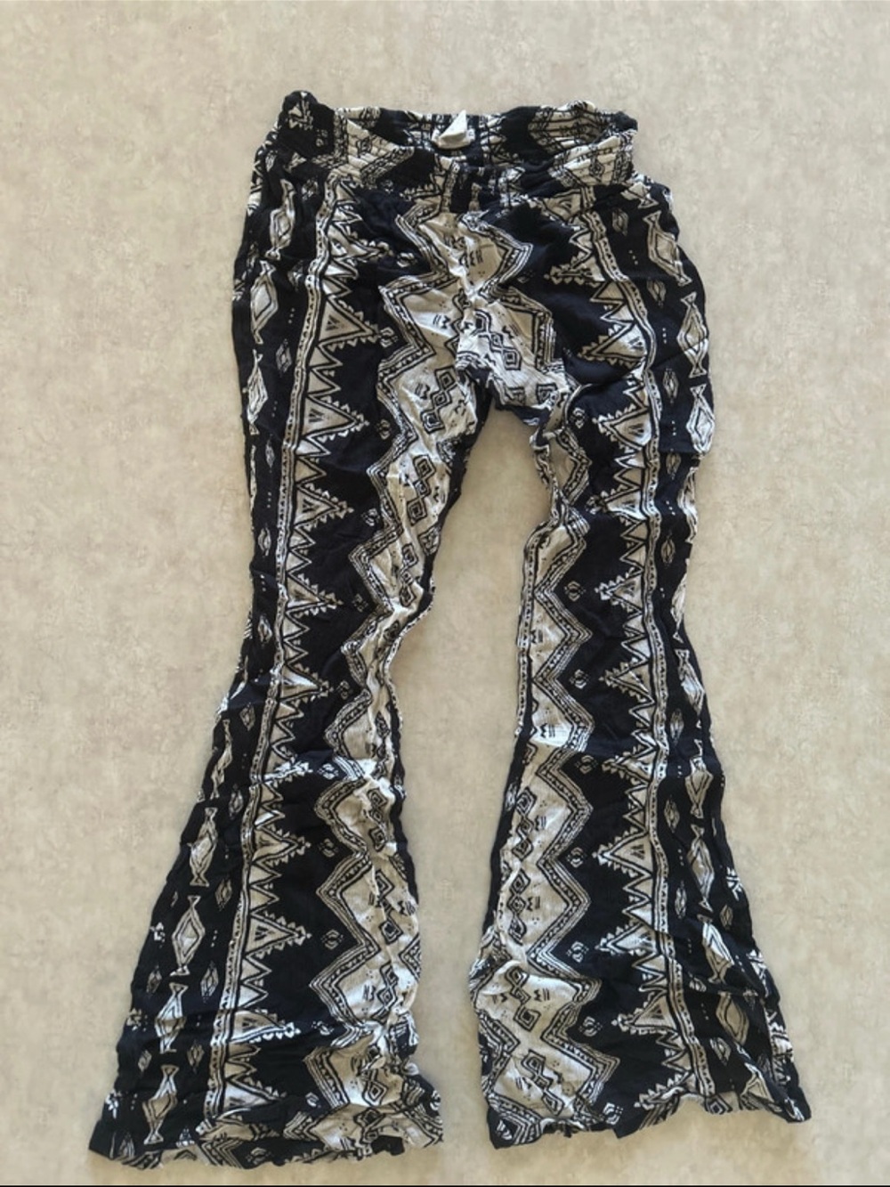 Billabong Black & White Aztec-Print Flared Pants